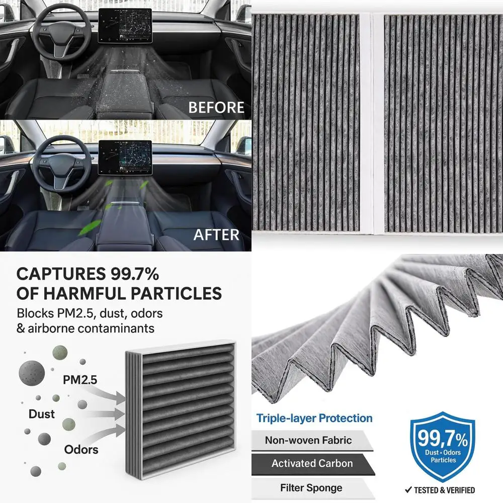 

Воздушный фильтр HEPA для Tesla Model S 2016 2017 2018 2019 2020, впускной фильтр с активированным углем, салонный фильтр. Более сильная фильтрация, Unblo