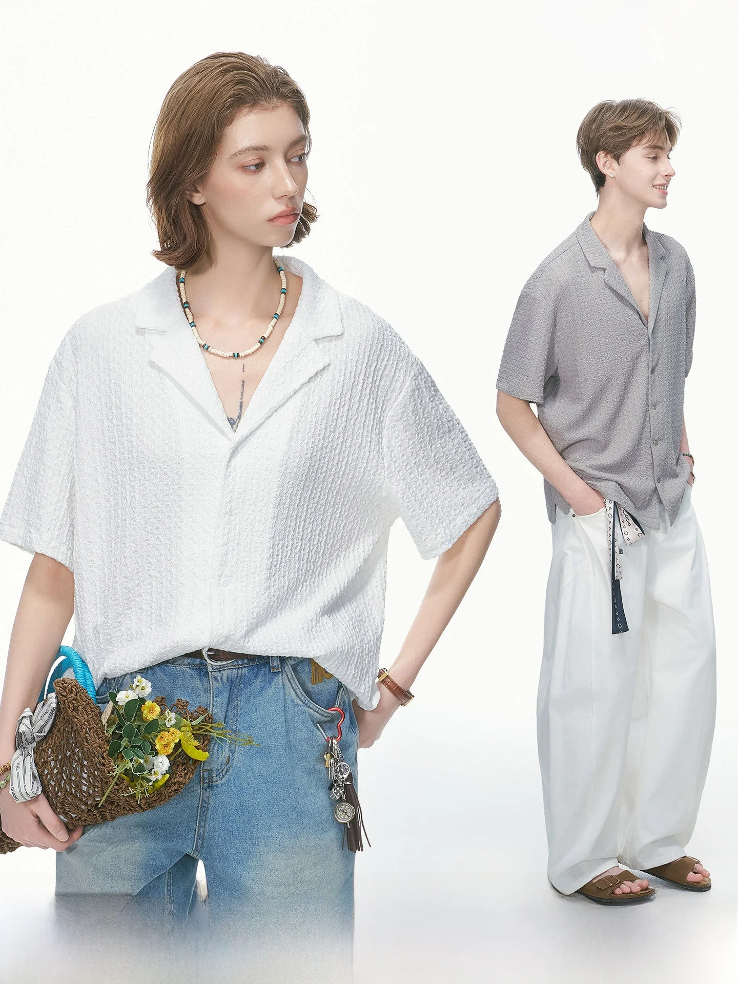 

Cuban Collar Textured Short Sleeve Men's Shirt Summer Luxury White Shirt Jacket Loose Fit Casual Polyester Fiber Breathable
