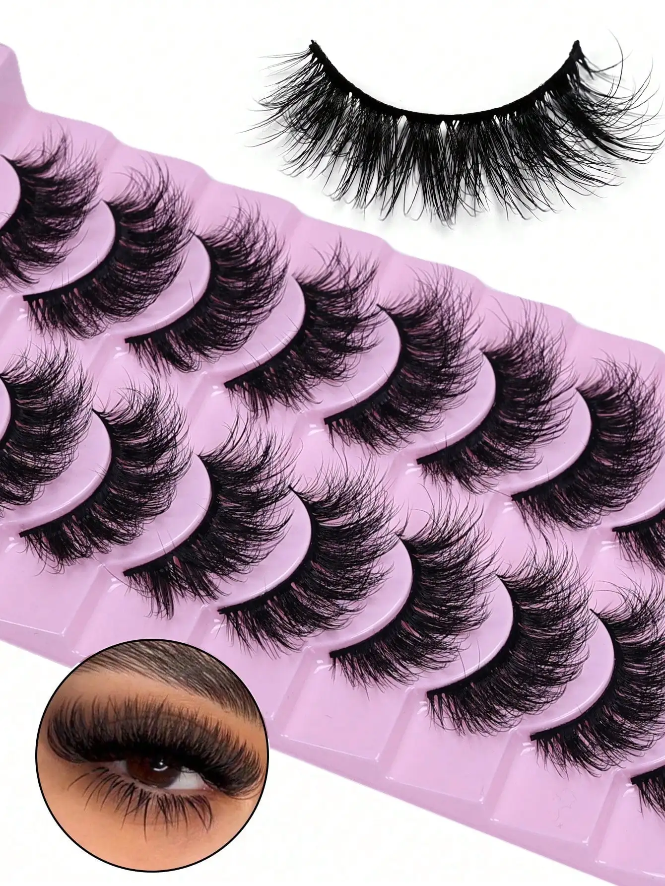Natürliche Wispy D-Curl Wimpern 10 Paar Flauschige Russische Streifenwimpern Mink-Stil Volumen – Detail 1