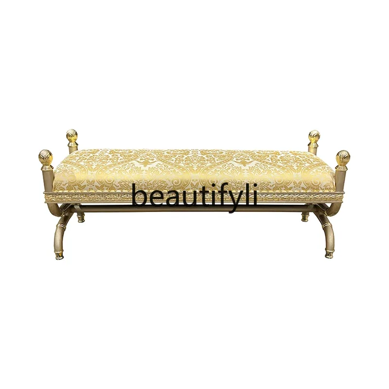 

European fabric court luxury beauty tread embroidered lazy chair bedroom champagne bedside stool6220