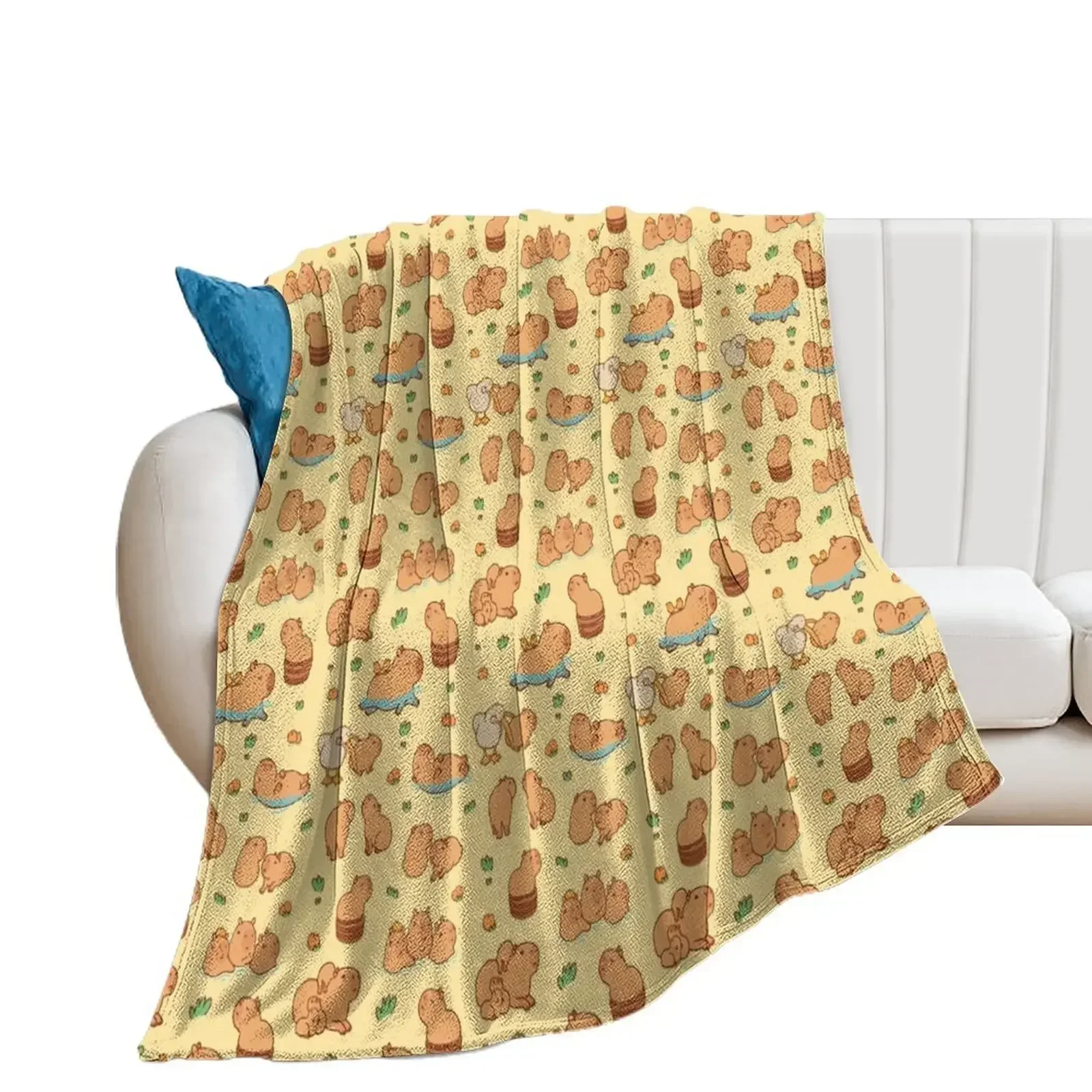 

Capybara cute seamless pattern, yellow background Throw Blanket Flannel Fabric Quilt Blankets