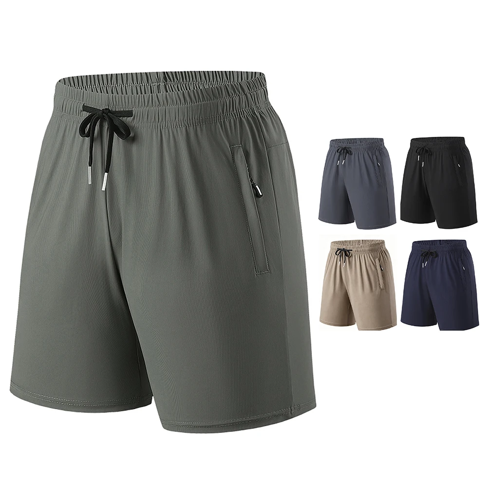 Pantalones Cortos de Verano para Hombre, de Seda Helada, de Secado Rápido, Transpirables, Ligeros, Tipo Bermuda, para Playa, Baloncesto, Jogging, Deportivos, con Bolsillos con Cremallera