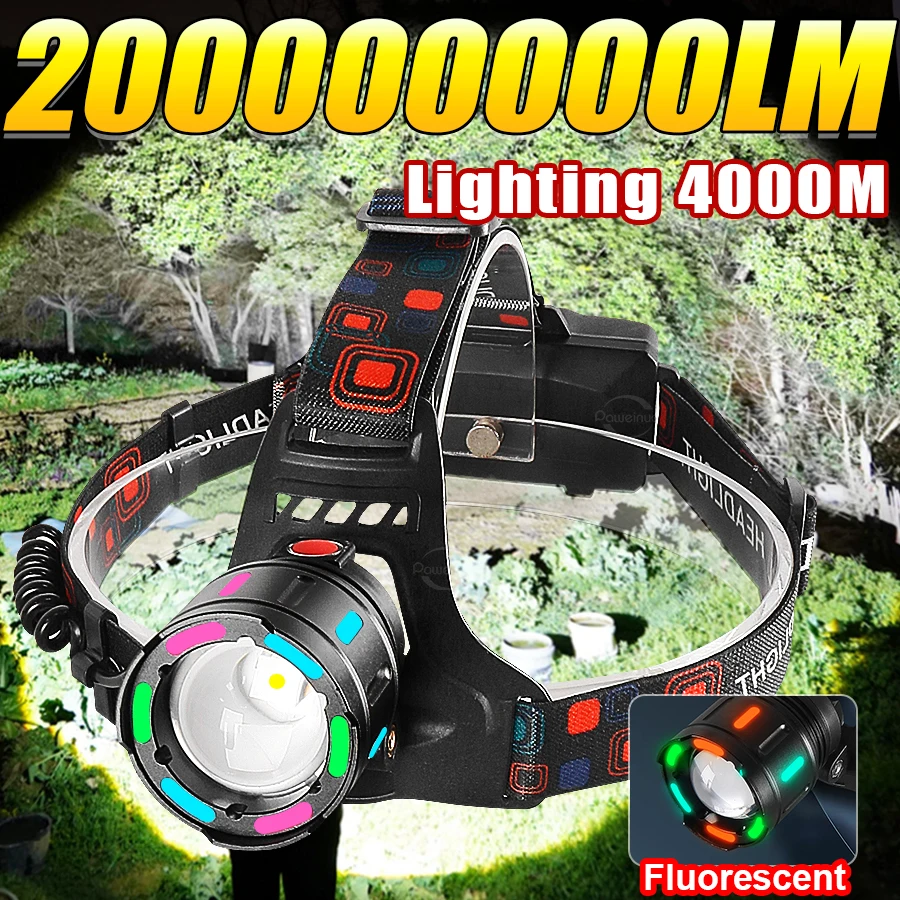 

2025 Сверхмощный светодиодный налобный фонарь, супер яркий налобный фонарь 4000 м, перезаряжаемый налобный фонарь, фара для рыбалки и охоты 18650