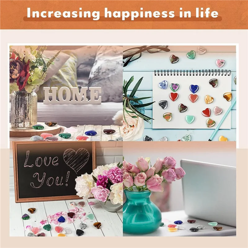 ABYP 72Pcs Heart Stone Worry Stone Heart Rock Healing Gemstone Crystal Bulk 0.8 Inch 20Mm Assorted Mini Love Carved Stone