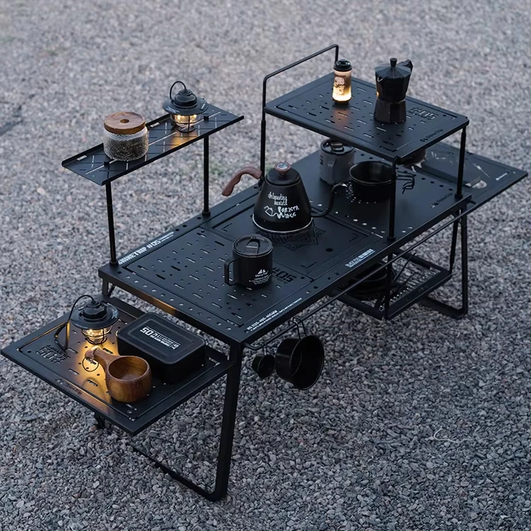 

Newest Hot Sale Outdoor Black Mist Igt Modular Free Standing Table Portable Folding Aluminum Camping Table Set