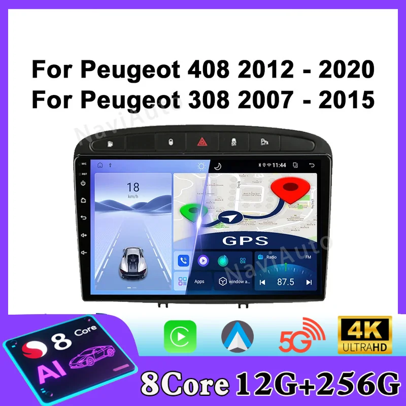 Radio para Auto Peugeot 408 308 SW 2012-2020, Reproductor Multimedia Android para Auto, Navegación GPS, Carplay, Pantalla Táctil, Estéreo para Auto