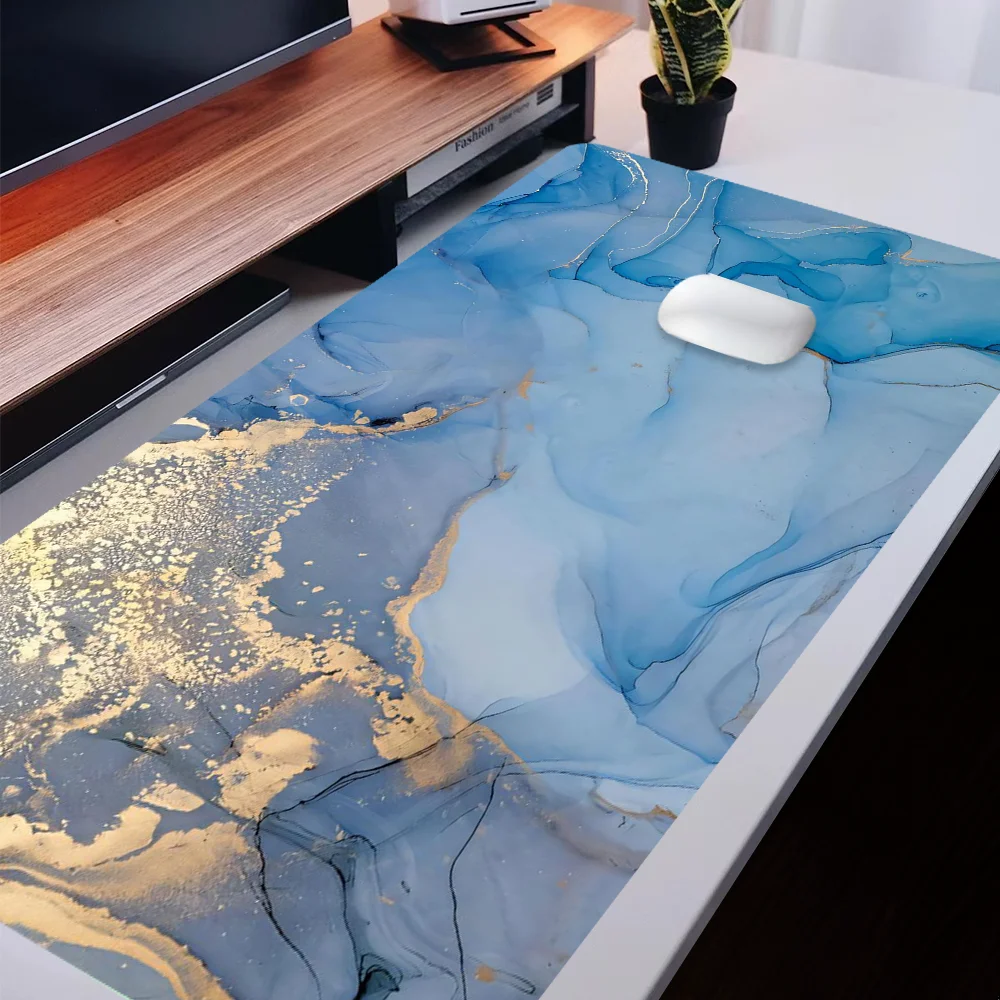 

Blue Marble Mouse Pad Aesthetic Art Desk Mat Rubber Base Desk Accessories Non-Slip Stitched Edge Mousepad Gifts for Men