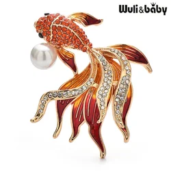Wuli&baby Beautiful Swimming Golden Fish Brooches For Women 4-color Beautiful Water Animal Party Brooch Pins Gifts