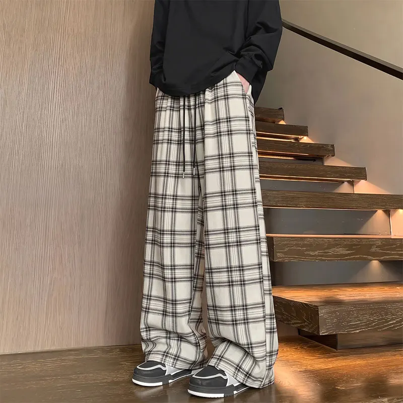 Vintage Plaid Pants Men Clothing 2026 Plus Size 5XL-M Loose Men's Casual Pants All Match Full Length Drape Straight Trousers Man