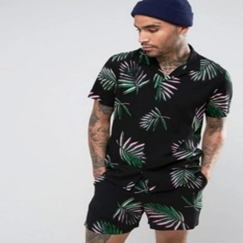 2023 neue Hawaii Strand Blumen hemd Kurzarm Top Männer lose lässige Mode Urlaub Shirt Shorts zweiteilige Set Kleidung