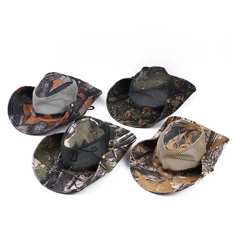 Mesh Fishing Caps Ventilate Camouflage Sunscreen Hat UV Protection Wide Brim Cap for Hunting Hiking Fishing Beach