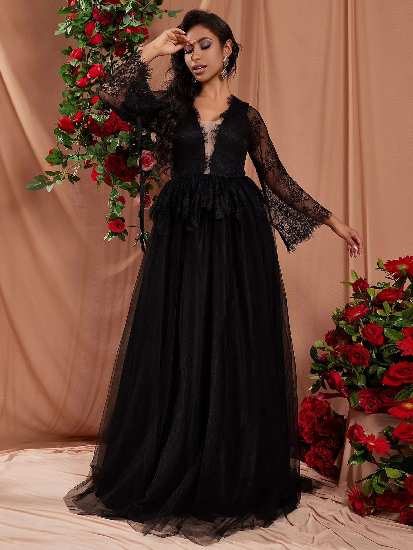 Robe longue noire en tulle, tenue de soirée sexy, dos nu, streetwear, nouvelle collection