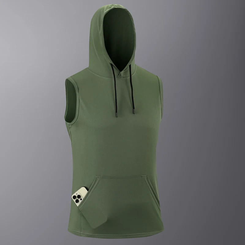 6 Stück Herren Ärmellose Kapuzen-Tanktops Schnelltrocknende Sportliche Hoodie-Weste mit Kordelzug-Tasche für Fitness, Laufen und Workout Ärmellose Shirts – Detail 5