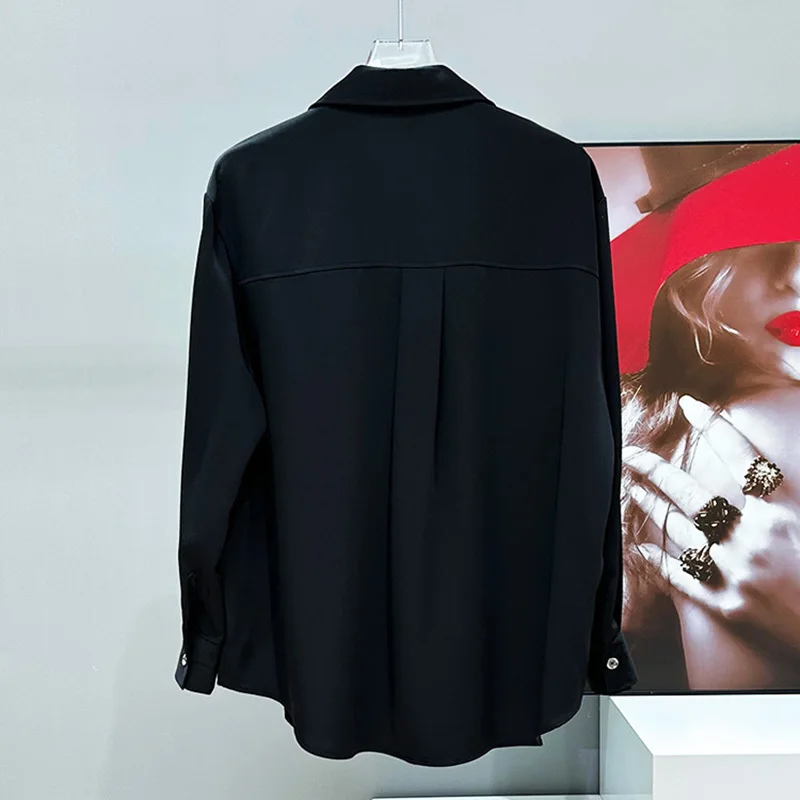 PFHQ المتخصصة مسمار حبة التعادل تصميم الكتف وسادة قميص رجالي صورة ظلية فضفاضة بسيطة رداء علوي غير رسمي بدوره إلى أسفل طوق موضة 21E3683