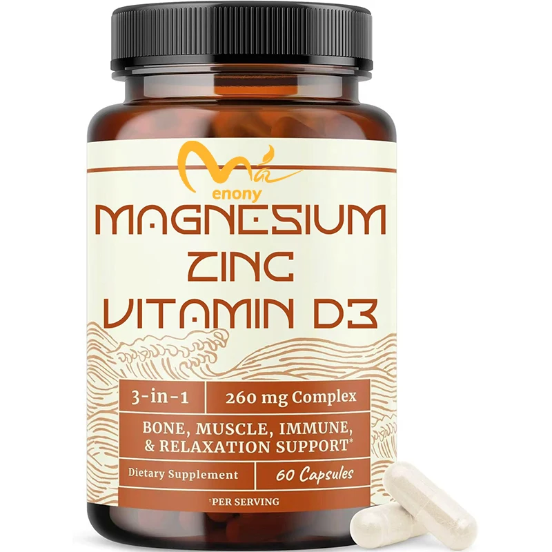 

Magnesium zinc and vitamin D3260MG complex, glycine and malate salts, muscle and bone health support, 60 capsules
