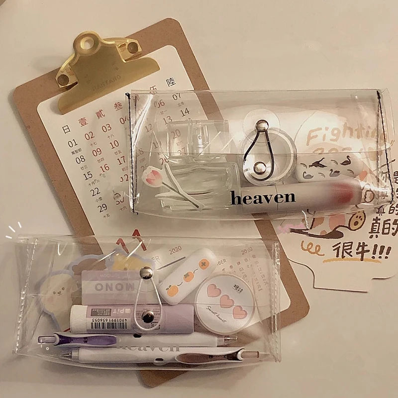 Ins Transparent Pencil Case Kawaii Makeup Cosmetics Storage Bag Pencil Bag Cute Korean Stationery Holder School Office Supplies