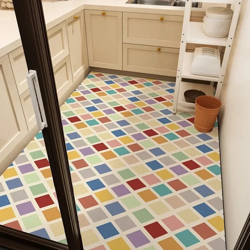 Cute Decoration Kitchen Mat Waterproof PVC Art Oil-proof Anti-slip Leather Carpet Easy To Clean Home Balcony Rug Ковер Tapis 러그