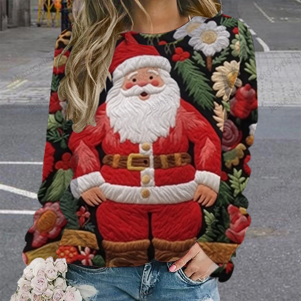 2025 New Year Christmas 3d Print Hoodie Women Fashion O-neck Graphic Hoodies Women Sweats Santa Claus Sweatshirt Lady Clothes