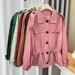 Stylish PU Leather Jacket Women Autumn Winter 2023 Plus Size Casual Clothing Stretch Leather Jacket Candy Colored Leather Coat