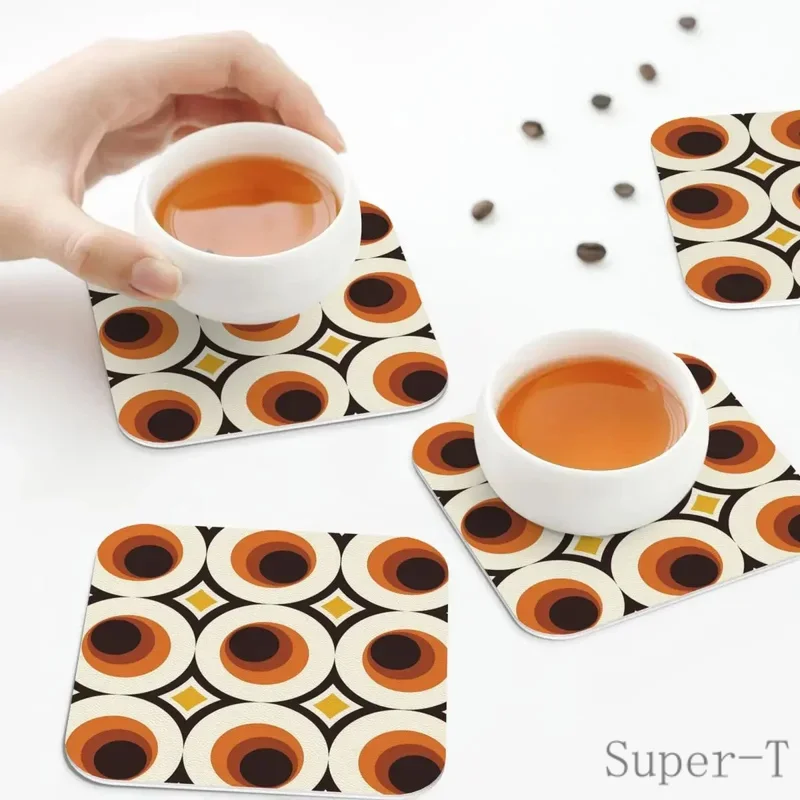 1970s Orange Mid-Century Modern Circle Coasters Kitchen Placemats Non-slip Cup Coffee Mats For Decor Home Tableware Pads