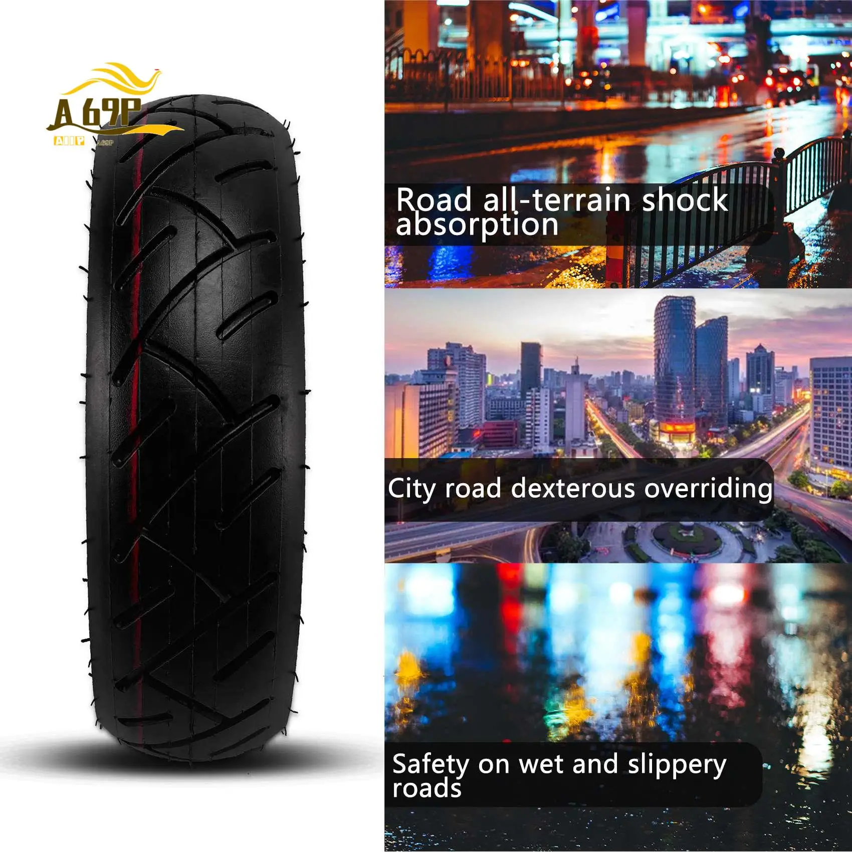 

A69P-10X2.5 Front/Rear Scooter Tire Wheel Solid With Inner Tube Replacement For 10 Inch Electric Scooter Skateboard Diy Replacem