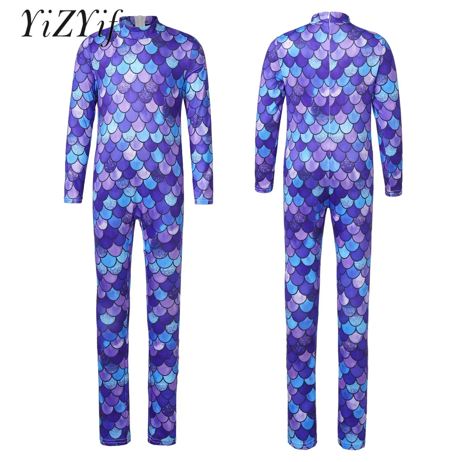 Kids Gymnastics Leotard Swimwear Bathing Suit Playsuit Full Length Long Sleeve Jumpsuit Halloween Carnival Party Outfit