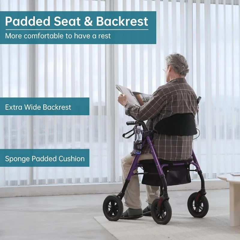 مشاية دوارة لجميع التضاريس مع عجلات غير هوائية مقاس 10 بوصات، ومقعد مبطن بالإسفنج ومسند ظهر، وإطار قابل للتعديل بالكامل لـ S #3