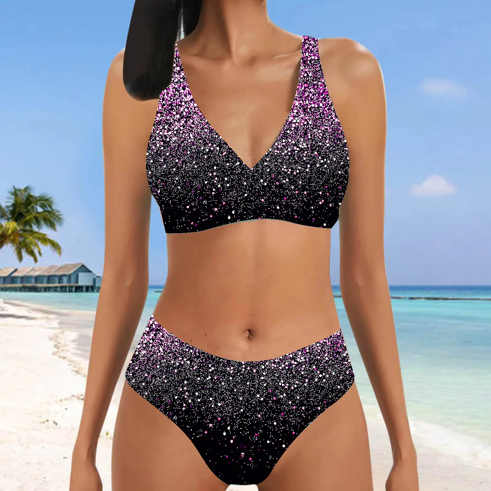 Bikini de dos piezas para mujer, traje de baño Sexy para playa, conjunto de Bikini estampado a la moda, traje de baño para mujer 2023