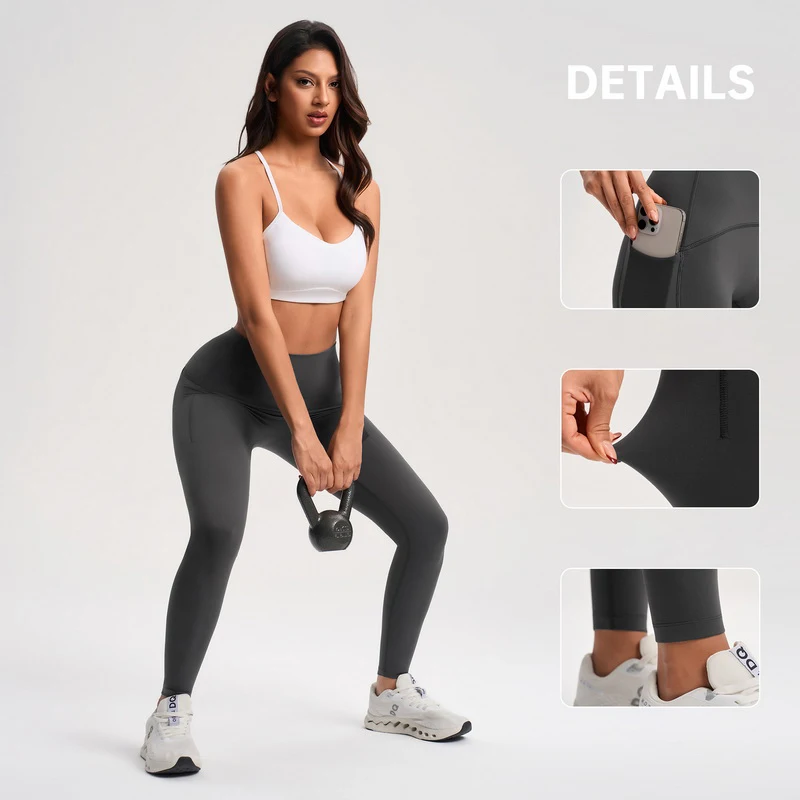 High Waist Yoga Pants, Cropped Fitness Cycling Leggings for Women, Tummy Control & Butt Lifting Running Tights with Pockets