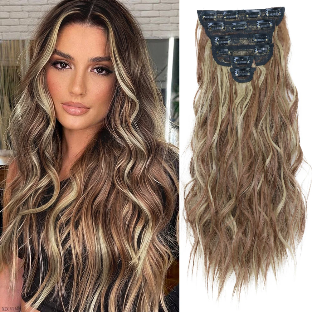 Synthetic Clip In Hair Extensions 4Color Synthetic Clip In Hair Extensions Long Wavy 6Pcs/Set Piece 13 Clip-In Hairpieces