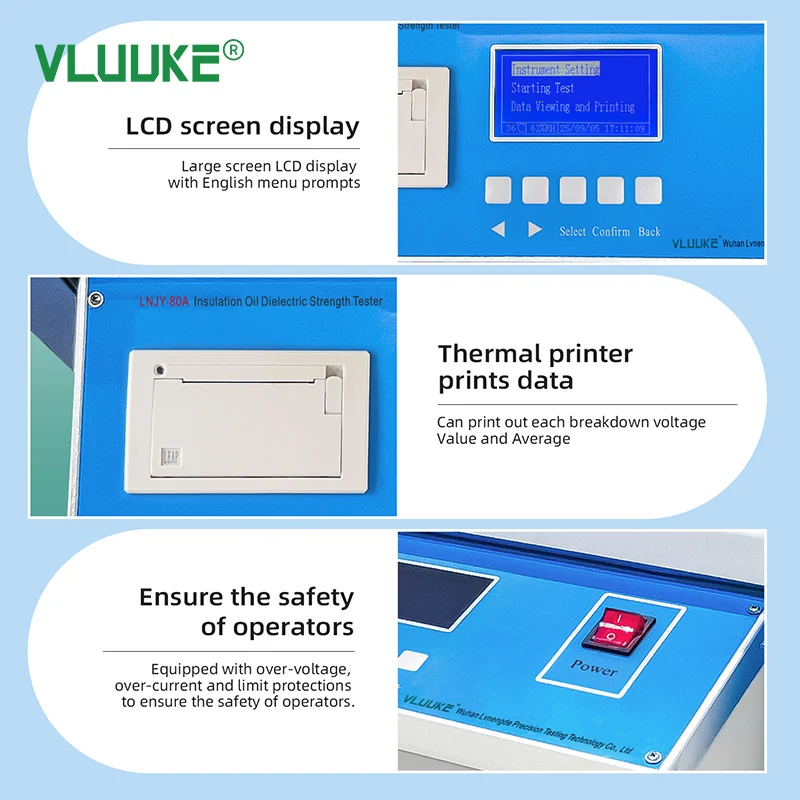 Vluuke LNJY-80A testador de resistência dielétrica de óleo isolante automático testador digital portátil de alta precisão para sistemas de energia