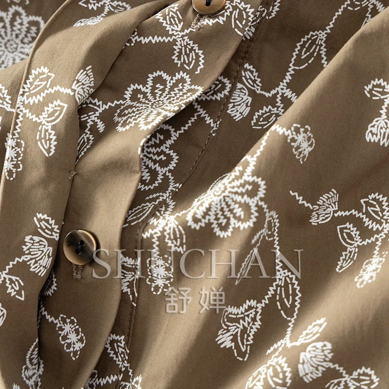 Elegant Literature and Art, French  Retro Floral Pure Cotton Large Silhouette Seven-quarter Sleeve Shirt Women Blouse