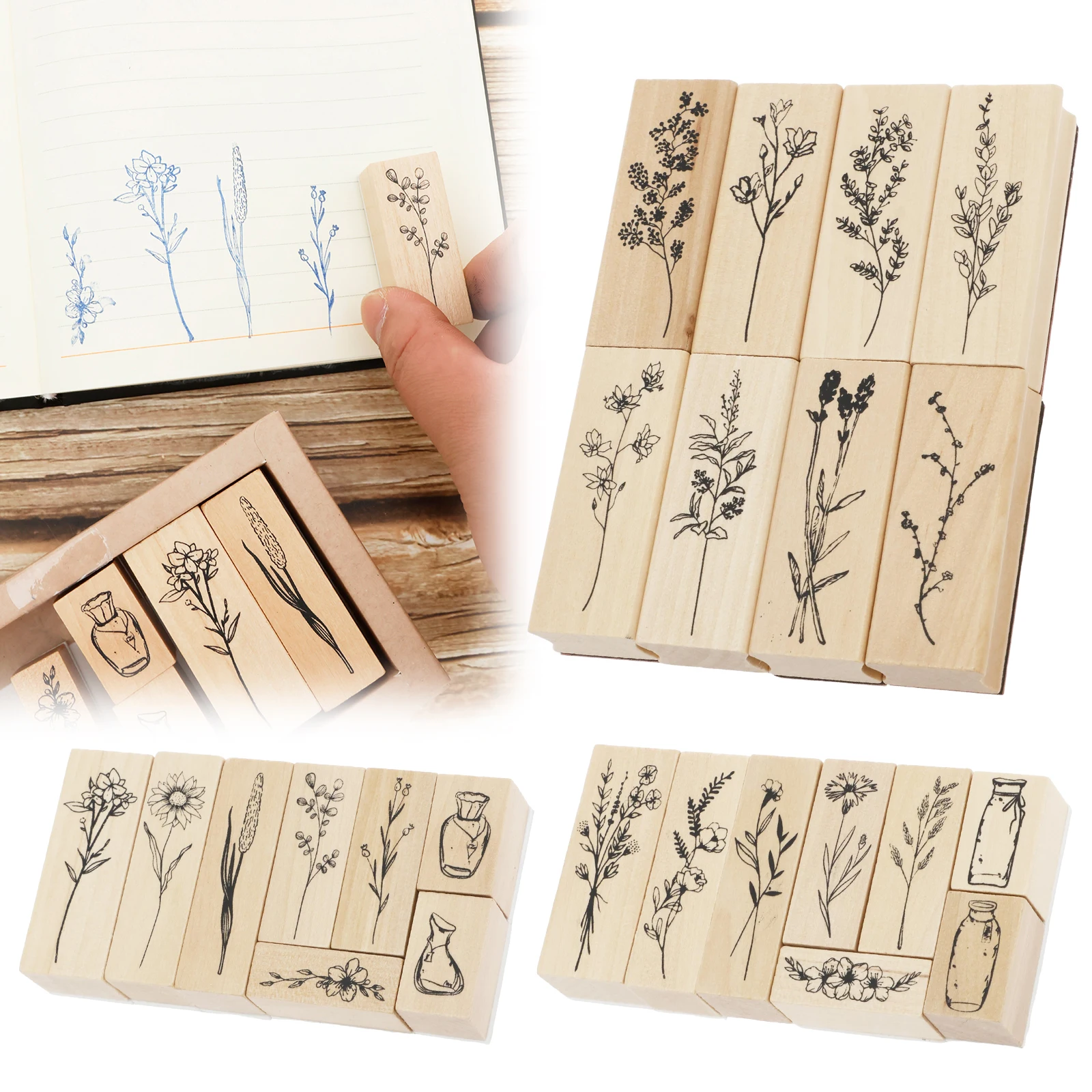 

24Pcs Wooden Rubber Stamps Flowers and Plants Stamp Set for DIY Crafting Scrapbook Painting Letters Journaling,Card Making