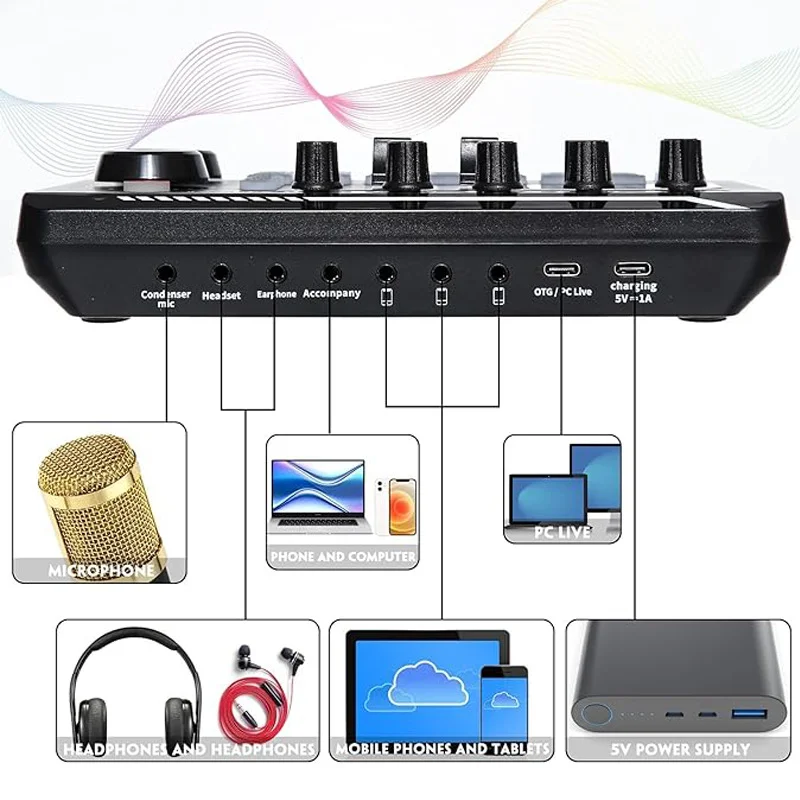 NXG Bluetooth Live Sound Card Audio Mixer with Multiple Sound Effects for Karaoke Streaming Recording Podcasting