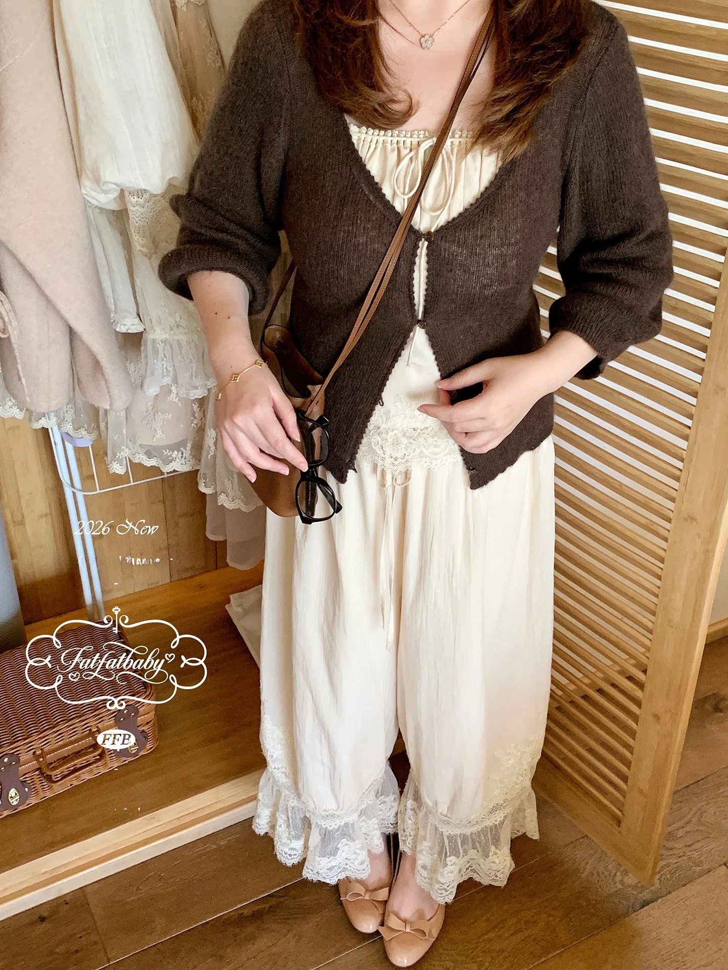 

Удобный комплект из 95% хлопка и 5% льна с кружевными брюками, винтажная цветовая гамма, высокая талия, прямой крой, дышащий, модный комплект для женщин