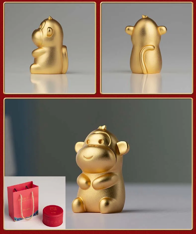 

CHINA Foreign Business Gift # Limited Edition Mascot Talisman Auspicious GOOD LUCK 24K gold-plating Zodiac Monkey carving ART