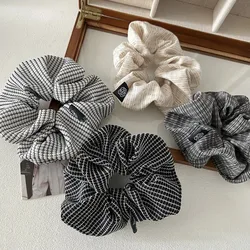 2024 Korean Fashion Retro New Black and White Grid Large Intestine Circle Farbic Elastic Hair Scrunchie for Woman Girls