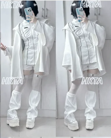 Chaqueta con cremallera mecánica de la serie Original Japanese Subculture Mining, conjunto de top, pantalones cortos y calentadores de piernas para mujer, ropa de cosplay Y2K