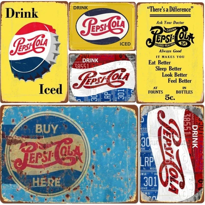 

Vintage Metal Tin Signs Decor Classic Pepsi Art Posters Nordic Style Metal Tin Plaque for Home Kitchen Club Pub Wall Decor