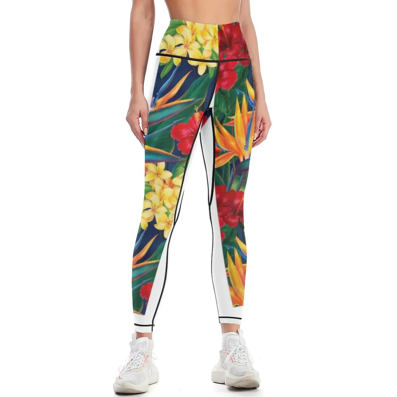 

Tropical Paradise Hawaiian Birds of Paradise Illustration Leggings gym pants workout shorts Golf wear Womens Leggings