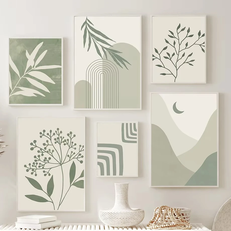 Plant Leaves Rainbow Geometry Abstract Boho Wall Art Canvas Painting Nordic Posters & Prints Wall Pictures For Living Room De