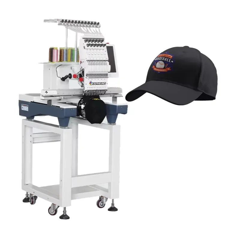 Graphking Single Double 4 Heads 9/12 Needles Flat Hat Cap Embroidery Machine for Garment Industry
