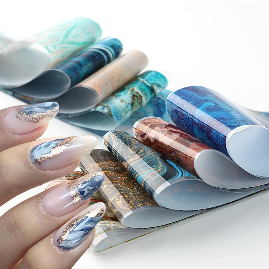 Marble Series Summer Cool Nail Art Colorful Blue Tone Nail Transfer Sticker DIY Stone Texture Manicure Design Accessories DZ-DLS