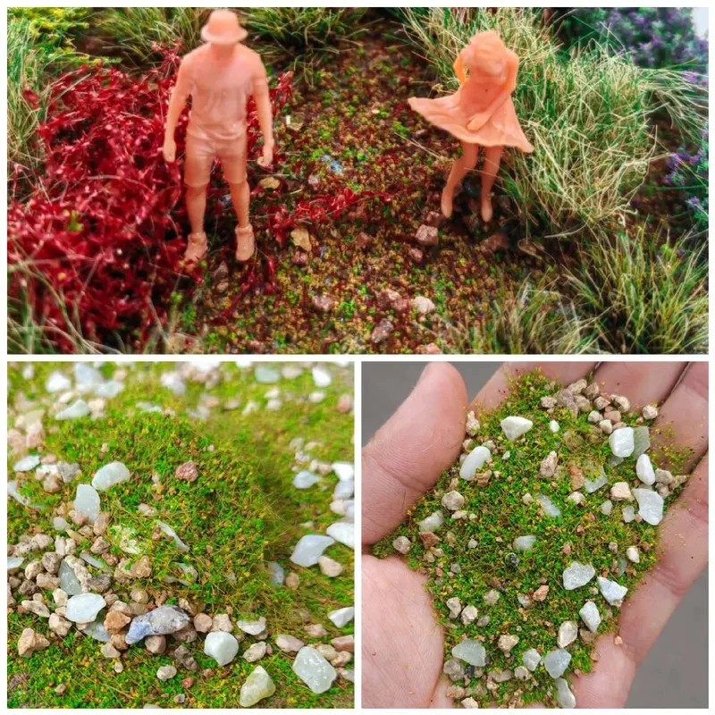 DIY Model Mixed with Stone Grass Powder,Simulating Lawn,Sand Table Miniature Landscape Layout with Stone Vegetation