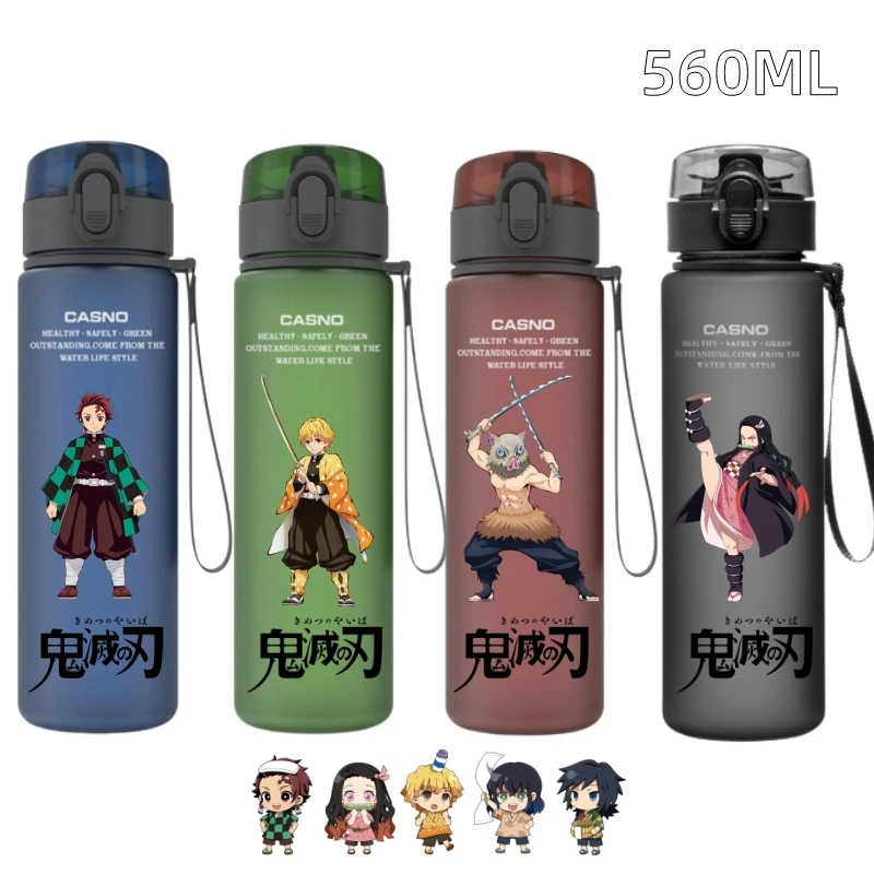 

560ML Demon Slayer Water Bottle Portable Sports Plastic Cup Kamado Tanjirou Nezuko Anime Large Capacity Bottle Gift