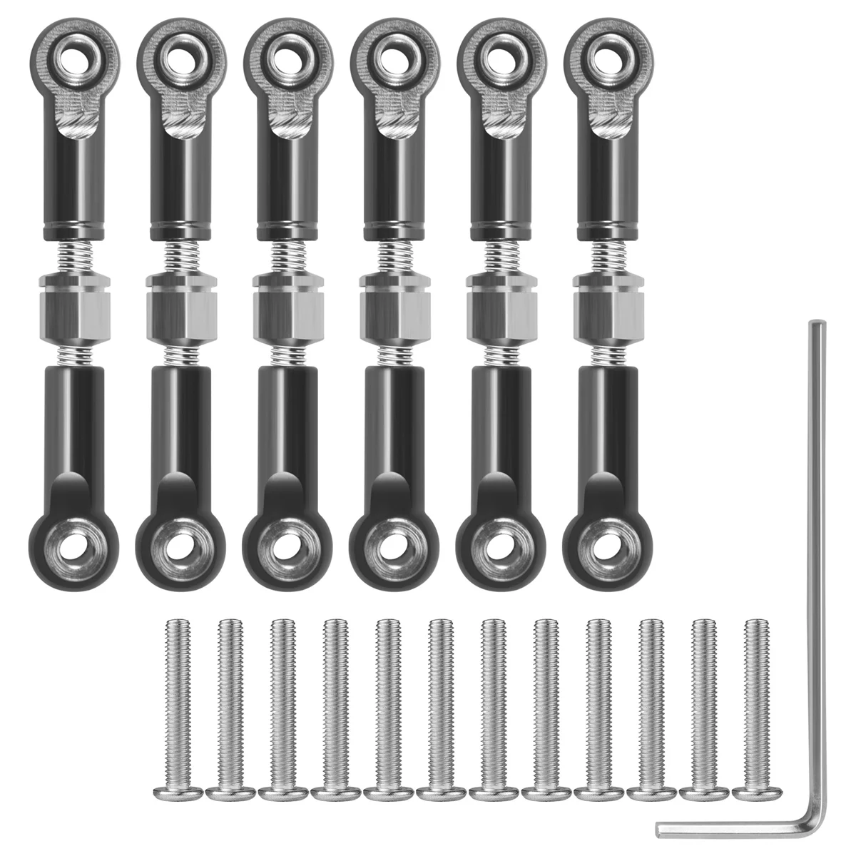 6Pcs Adjustable Metal Linkage Pull Rod Front /Rear Servo Link for A949 A959 A969 A979 K929 RC Car Upgrade Spare,Grey