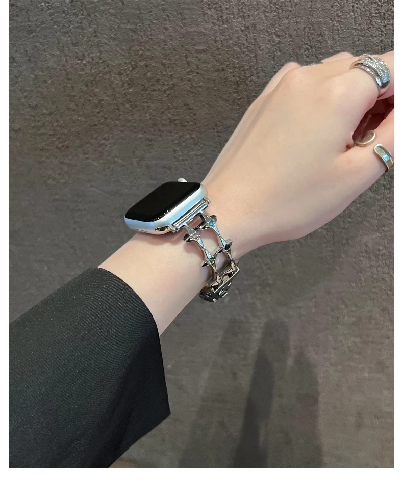 Metal Chain Strap For Apple Watch Band 44mm 49 45 42 38 41 40mm Luxury Glitter Star Bracelet For iWatch Series Ultra 9 8 7 6 5 4