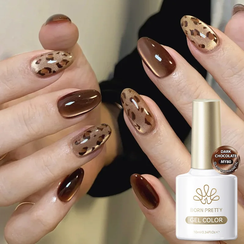 BORN PRETTY 10 ml brauner Winter-Glitzer-Katze-Magnet-Gel-Nagellack, semi-permanent, Soak Off UV-LED-Lack, Glasperlen-Maniküre