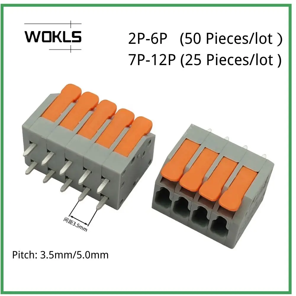 Image of 25 Stück/50 Stück 3,5 mm 5,0 mm Pitch Push-in-Federklemmenblock-Stecker 803 V grau 2601-31