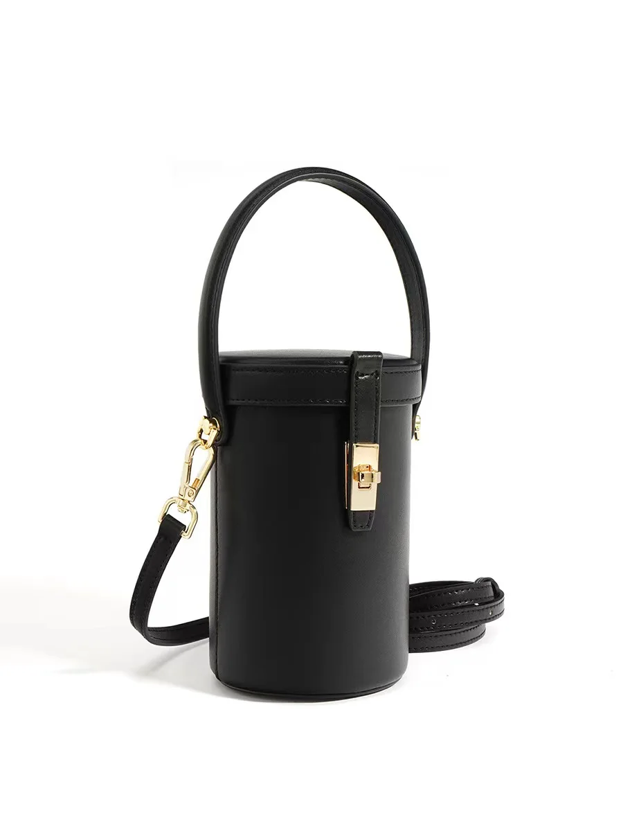 Women\'s bag round leisure bucket leather commuting solid color design fashionable luxury one shoulder crossbody handbag